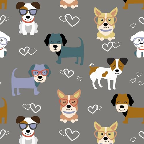 Springs Creative Love Dogs Pet Novelty Grey Cotton Fabric, 43