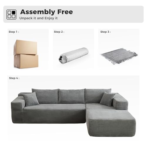 Image of HOOOWOOO Sectional L Shaped Sofa, 104 inch Assembly Free Modern Minimalist Sofa Set, Extra Deep Large Corner Sofa in A Box for Living Room (Right Chaise, Gray Corduroy Upholstered)
