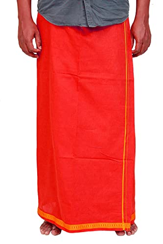 Image of TUNI MANI Men's Polycotton Temple Wear Dhoti with Angavastharam Towel
