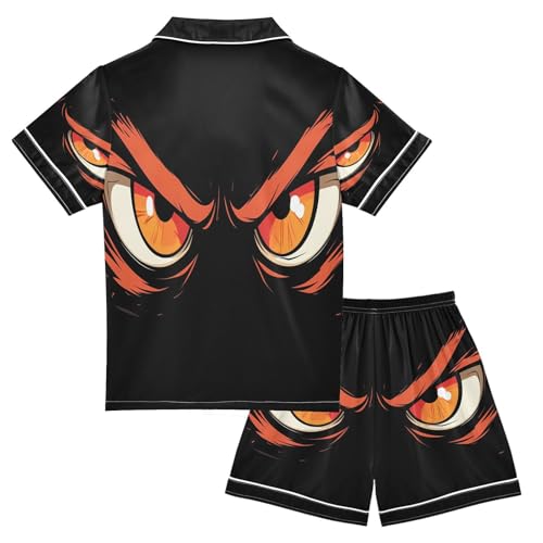 ALAZA Red Eyeball Eye Satin Pajamas Set Short Sleeve Button Down Sleepwear Summer Pjs 2 Piece2