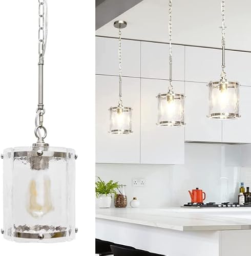 KARRYON Brushed Nickel Pendant Lights Kitchen Island, Modern Frosted Glass Chandelier, Adjustable Hanging Ceiling Light Fixtures