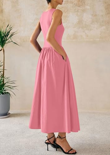 Image of PRETTYGARDEN Maxi Dresses for Women 2026 Summer Casual Sleeveless Patchwork Flowy Vacation Sundress Knit Long Work Tank Dress