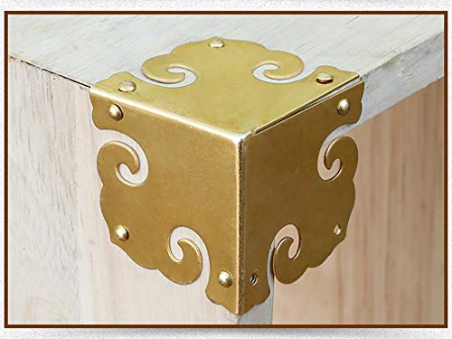 Image of 4Pcs Vintage Pure Brass Corner Protectors Antique Hardware Desk Edge Wooden Jewelry Gift Box Cabinet Three Sides Full Encase Corner Guard (Gold)