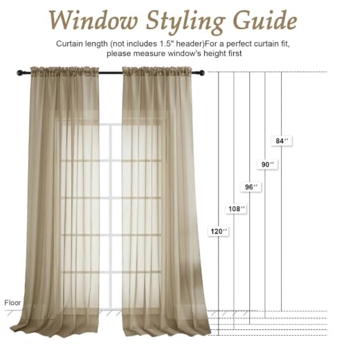 Image of OVZME Taupe Bedroom Curtains 2 Panel Sets 96 Inch Length, 59 Inch Extra Wide Light Filtering Voile Drapes Light Airy Window Drapes for Patio Door Living Room Bedroom Dining, 59Wx96L Inches