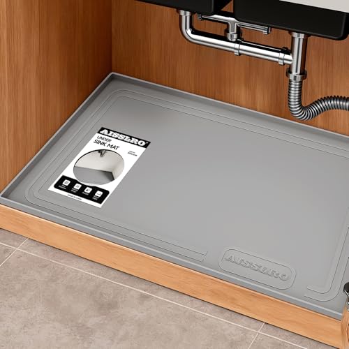 Aisslro Under Sink Mat 31" X 22", Waterproof Silicone Under Sink Mats for Kitchen, Anti-Leak Shelf Liner & Cabinet Protector with Raised Edge, [BPA Free] Bathroom Tray Home Organizer, Gray