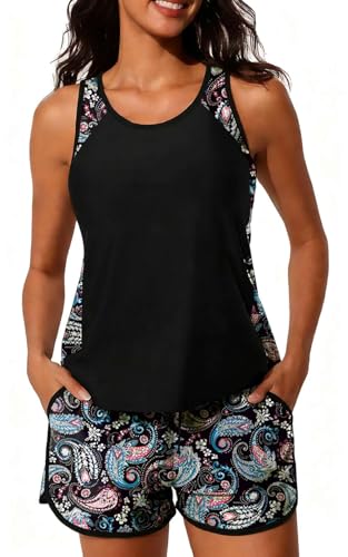 CheChury Tankinis Mujer Tallas Grandes Traje de Baño 2 Piezas Bañador Reductor Vientre Plano Bikini Push Up con Shorts Conjuntos de Tankini Sport Bañadores Dos Piezas Deportivos Mujer Natacion Playa