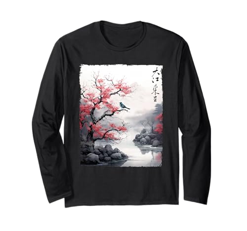 Art Japonais Vintage en Fleurs de Cerisier Manche Longue