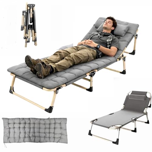 Image of 5in1 Folding Bed for Sleeping with Removable Soft Cushion 4cm & Pillow Multi Adjustable Convertable Indoor Recliner Bed for Adults Outdoor for Travelling Upto 150KG (193cmx67cm X34cm)