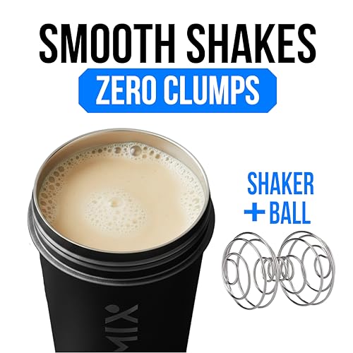 Image of VELOMIX 24 oz Stainless Steel Shaker Bottle with Wire Whisk - Leakproof, No Clumps, Odor Resistant Metal Shaker Bottle, Insulated Shaker Cups for Protein Shakes, Pre Workout and Smoothie (Black)