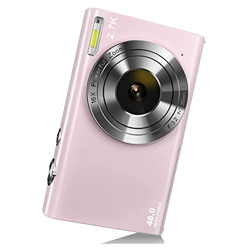 Appareil photo numérique autofocus 2,7K 48MP rose avec grand écran 2,8" pour adolescent