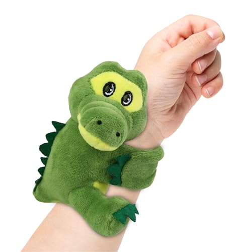DolliBu Alligator Stuffed Animal Slap Bracelet - Fluffy Wild Animal Magnetic Snap Bracelet for Kids, Wearable Plush Slap Bracelet Wrist Band Toy for Children's Accessory, Play, Party Favor - 4.4 Inch