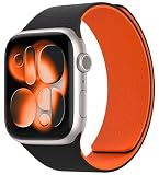Nereides コンパチブル Apple Watch用磁吸スポーツバンド シリコン 防水 通気性 柔軟 快適装着 for Apple watch Ultra3/Ultra2/Ultra/SE3/SE2/SE & series 11/10/9/8/7/6/5/4 49mm 46mm 45mm 44mm スポーツ おしゃれ メンズ レディース ブラック＋オレンジ