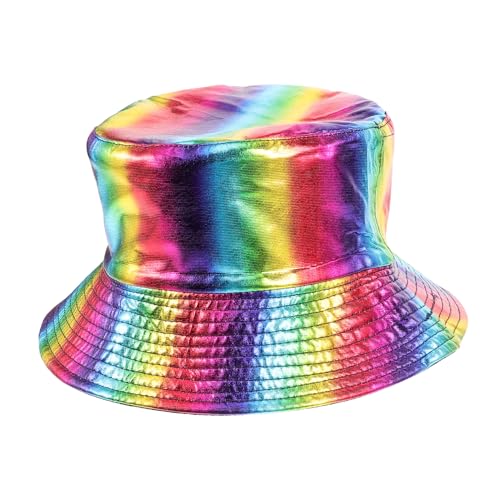 Chapeau de seau tissu solaire imperméable à l'ennui avec son motif arc-ciel