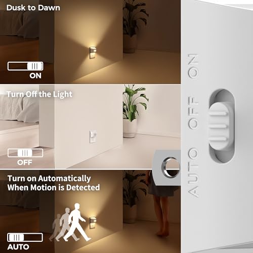 Image of DORESshop LED Night Light[2 Pack], Night Lights Plug into Wall, 3 Color Temperatures Plug in Night Light with Motion Sensor, Dusk to Dawn Sensor, Nightlights for Adults, Bedroom, 3CCT, White Cover
