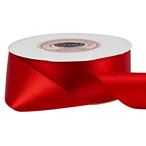 Vatin Solid Color Double Faced Red Satin Ribbon 1-1/2" Wide 50-Yards Long Perfect For Wedding Decor, Crafts, Bow Making, Sewing, Gift Package Wrapping And Other Projects #TOP4