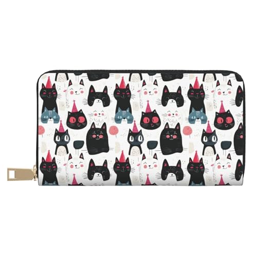 Wallet Women - Colorful Cats Cute Print Leather Wallet Large Capacity Bifold Long Ladies Wallets With Zipper