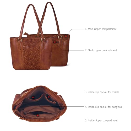 Image of Leather Purse For Women - Real Leather Tote For Women - Ladies Shoulder Handbag For Work, Travel, Casual Use