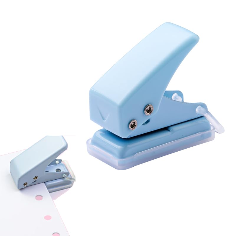 Mini Single Hole Punch Set with 10 Plastic Binder Rings, Portable Hand Punch for File Binding, Office and Student Use