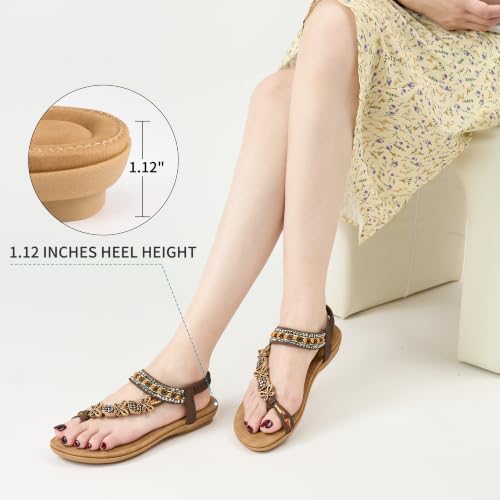 Image of Ablanczoom Flat Sandals for Women Summer: Casual Boho Beaded Toe Ring Dress Shoes - Comfortable Vacation Daily Walking Shoes