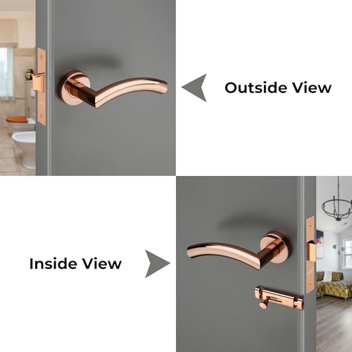 Image of LAPO Privacy Lock Set for Bathroom | 45x45mm Lock Body | Brass Latch | Suitable for 30-50mm Door | Non-Keyed Operation | Rose Gold Finish | Dual Side Support | Quick Fitting | 3 Year Warranty | CMH-5T