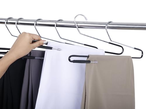 Image of ROLLYWARE Premium Non-Slip Stainless Steel Hanger with Lockable Technology- for Saree, Pants, Trouser, Velvet, Scarfs and Other Clothes Black (30 Pieces-Black)