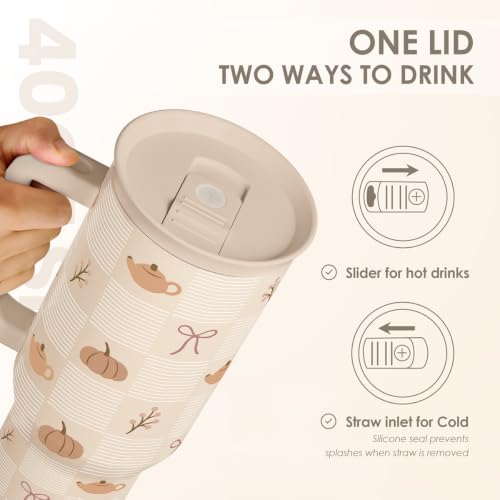 Image of Fall Pumpkin Stainless Steel Slider Tumbler with Handle 40 Ounces with Lid, Travel Cup, Insulated Bottles for Girls Women