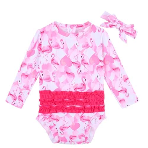Image of ADUKIDE Baby Girls Rash Guard Swimsuit Long Sleeve Ruffles Swimwear with Zipper UPF 50+ One Piece Beachwear Size 3-24 Months