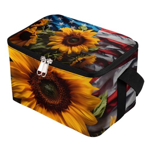 Lunch Bags for Women Men 9 Cans,Sunflower Independence Day Hot & Cold Food Delivery Bag Insulated Grocery Bag Insulated Lunch Box Cooler Bag for Office Work Picnic Beach