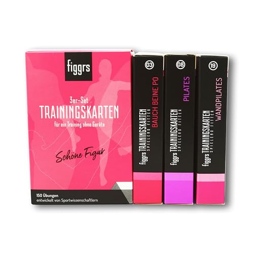 figgrs® 3er-Set 'Schöne Figur OHNE Gerät' - 3 Kartensets a 57 Trainingskarten mit 150 Fitnessübungen für einen schlanken & straffen Körper