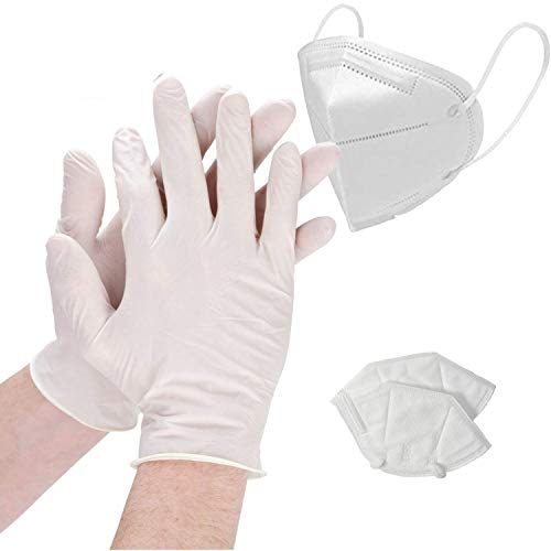 Shocknshop Medium White Disposable Nitrile Rubber Gloves & Face Mask -(10 Gloves, 02 Masks)