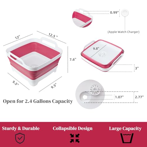 Image of GIMWA Collapsible Wash Basin for Baby Bottles - 2.4 Gallons Portable Dish Basin for RV Camping Sink, Space-Saving Dish Tub For Bottle Washing (Viva Magenta)