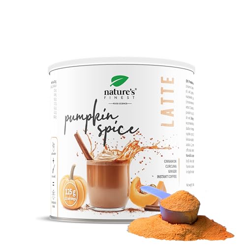 Nature's Finest Pumpkin Spice Latte, Bebida en polvo 125 g | Latte de Calabaza con Vainilla, Café, Canela, Cúrcuma y Jengibre, Base de Bebida de Arroz - Vegano, Sn Azúcares Añadidos