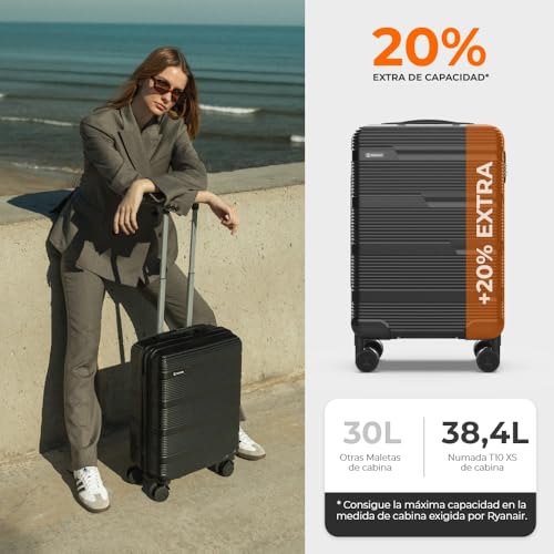 Miniatura 3 de Numada - Maleta De Viaje Cabina 55x40x20cm 38,4l Upfly T10 Xs Apta Para Ryanair Con Cierre De Combinación Y 4 Ruedas. Maleta De Mano Rígida Resistente, Ligera Con Interior Compartimentado Negro