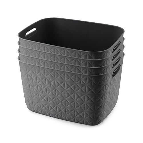 CURVER Softex 4x 19L Storage Baskets, 100 percent Recycled Material, Lightweight, For Bathroom, Living Room, Kitchen, Dark Grey