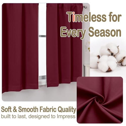 Image of Christmas Burgundy Kitchen Curtains 36 Inch Length, Thick Solid Small Cafe Window Curtain Over Sink, Blackout Short Curtains for Bathroom Basement, Each 40Wx36L, 2 PCS