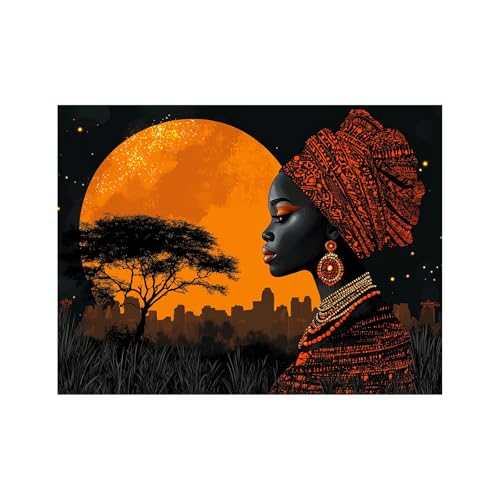 Tableau africaine femme sur toile premium orange 70x100 cm sans cadre