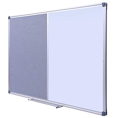 Dexboard Grey Felt Bulletin/Dry Erase Combo Board, Magnetic Whiteboard/Grey Felt Bulletin Combination Board With Pen Tray, 36 X 24 Inch #TOP5