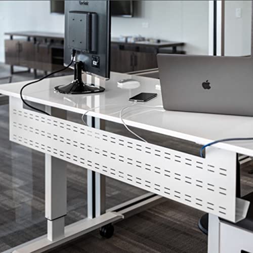 Image of Stand Up Desk Store Under Desk Cable Management Tray Black Horizontal Computer Cord Raceway and Modesty Panel (White, 51 inch)
