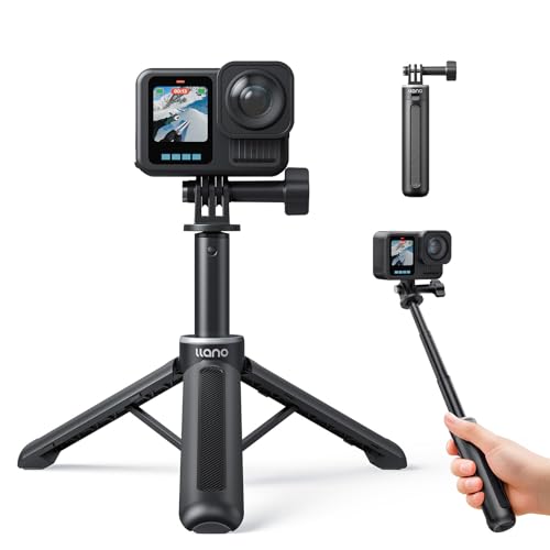 llano 40 cm Action-Kamera-Stativ für Gopro Hero 13/12/11/10/9/8 Max 2/1 ausziehbares Mini-Stativ Standardhalterung für Gopro tragbarer Handgriff Kleiner Selfie-Stick leicht Schwarz