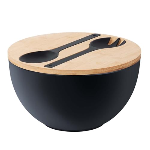 ECOHAGOU 10' Large Salad Serving Bowl with Utensils in Lid, Bamboo Fiber Salad Bowl...