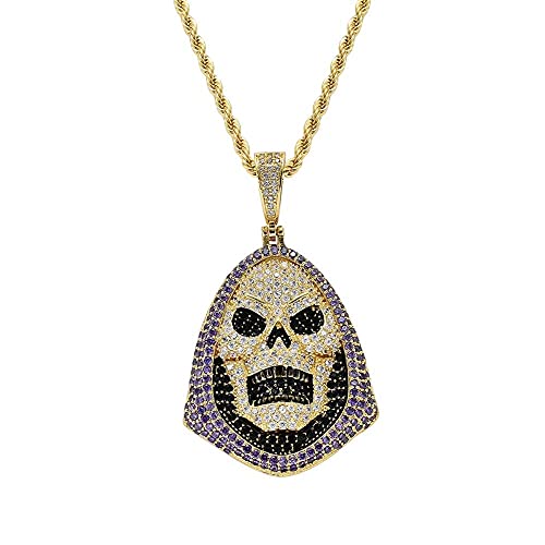 ONDIAN Collar de accesorios, colgante de calavera chapado en 18 quilates con circonita cúbica de imitación de diamante para hombres y mujeres