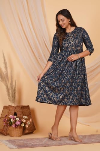 Image of Women's Floral Printed Cotton Maternity Dress Kurti with Feeding Zipper, Maternity Gown for Women, Feeding Dress, Maternity Kurti