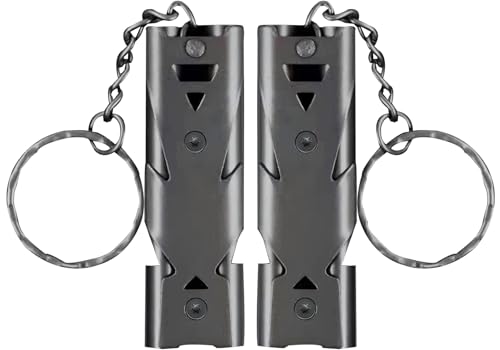 Image of Store2508 Whistle Emergency, Safety Survival Whistle with Lanyard Keychain, High Pitch Double Tubes Coyote Whistle for Hiking Camping Hunting Boating Rescue Signal Whistle (Black 2 Pcs)