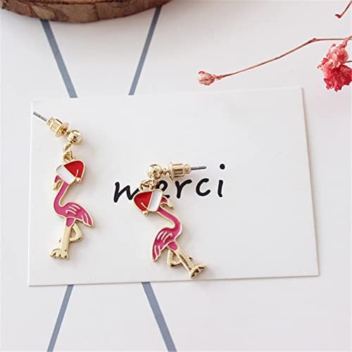 2-Pair Flamingo With Santa Hat Earrings - Christmas Animal Dangle Earrings For Women