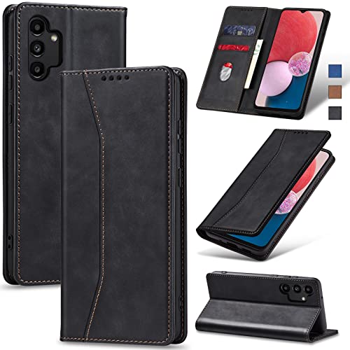Image of Jasonyu Flip Wallet Case for Samsung Galaxy A13 5G /4G /Galaxy A04s,Leather Magnetic Folio Cover with Card Holder,Kickstand - TPU Shockproof Durable Protective Phone Case,Black
