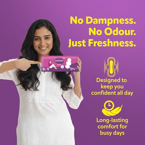 Image of Evereve Comfort Sanitary Pads for Women, XL 280mm, 16 Pads, Thick Soft Fabric, Breathable Rash Free-Wear, Deep Absorption, Long Lasting Comfort, All Day Freshness, Best for Day Use