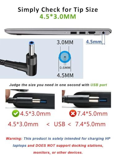 USB C to 4.5mm Laptop Charging Cable Adapter Male Type C to Right Angle DC 4.5 x 3.0mm Converter 6.5ft 100W PD Power Charger Supply Extension Cord for Stream 11 13 14 15 Pavilion Spectre Chromebook HP