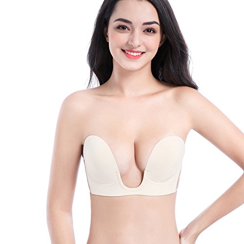 Desirelove Sujetador Adhesivo Sujetadores Reutilizables de Silicona Reutilizables sin Respaldo para Mujeres, 1 Pieza, Beige, DD