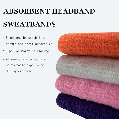 Image of 4 Pack Sweatbands Sports Headband for Men and Women, Moisture Wicking Athletic Workout Headband for Running, Tennis, Basketball, Yoga, Gym Stretchy Unisex Sweatband