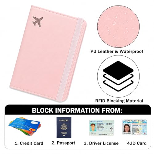 Image of ZOPPEN RFID Blocking Passport Holder for Travel - PU Leather Waterproof Lightweight Passport Cover Wallet for Women Men, Travel Organizer with Card Slots for Airline Tickets & Passport Book, Pink
